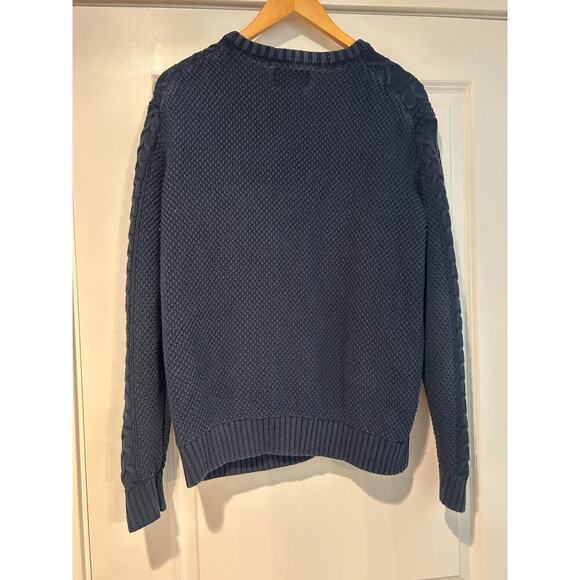 Old Navy Cozy Cable-Knit Cotton Sweater Mens Medium Navy Blue Fisherman Crewneck - Picture 7 of 7
